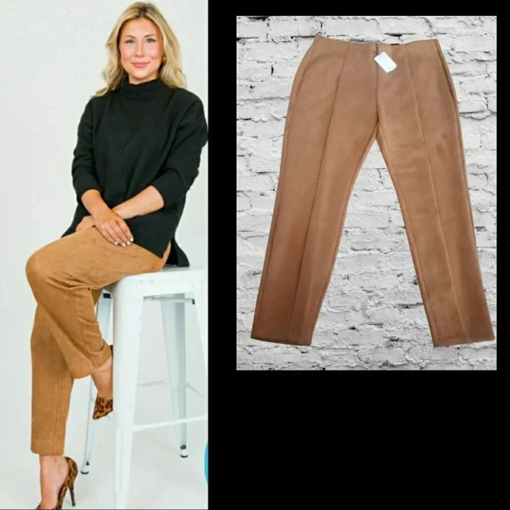 Slimming Casual Pants 2XL Tan Ultrasuede Pull-On Travel Career Soft Stretch New